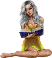 Woman, book, reading. Leila - gratis png