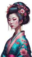asian woman blue pink geisha - ücretsiz png