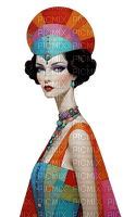 woman blue orange art illustrated - png grátis