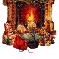 enfants hiver childs winter fireplace