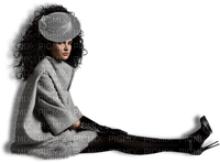 Kaz_Creations Woman Femme Grey Hat Sitting Down   Sitting - png gratuito