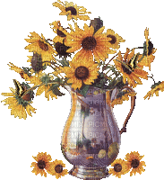 Blumen, Kanne, Schmetterlinge - 無料のアニメーション GIF