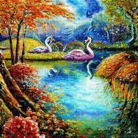 kikkapink autumn background swan lake - Бесплатный анимированный гифка