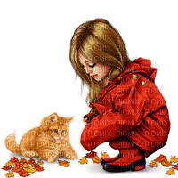 little girl herbst katze cat - 免费PNG