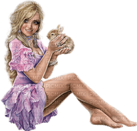 Woman with her rabbit. Easter. Spring. Leila - безплатен png