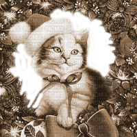 Y.A.M._New year Christmas cat Sepia - PNG gratuit
