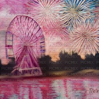 Pink Ferris Wheel with Fireworks - Free PNG