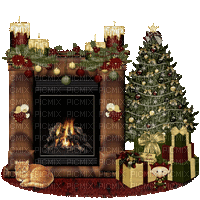 minou christmas jul fireplace tree brasa deco - Безплатен анимиран GIF