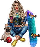 Woman with skateboard and dog. Leila - png gratis