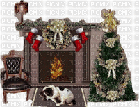 minou-fireplace-dog-christmas tree - Zdarma animovaný GIF