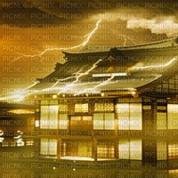 Yellow Japanese Building hit by Lightning Strike - PNG gratuit