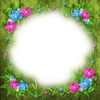 Flowers.Frame.Pink.Blue.Green - By KittyKatLuv65 - PNG gratuit
