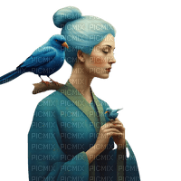 springtimes woman bird blue - zdarma png