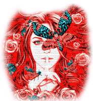 Woman.Butterflies.Roses.Fantasy - KittyKatLuv65 - Free PNG