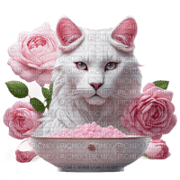 White Cat with Roses - Free PNG