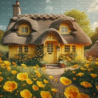 Yellow Cottage with Buttercups - PNG gratuit