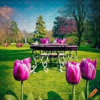 Garden with Purple Tulips - Free PNG
