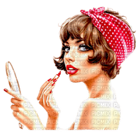 Vintage Woman Putting on Make up - PNG gratuit