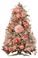 Vintage Christmas tree with roses - zdarma png