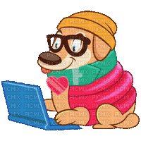 Animated Dog Using Laptop - Free animated GIF