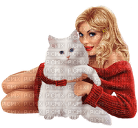 Woman with her cat. Leila - gratis png
