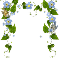 Blue Flowers.Cadre.Frame.Bird.Victoriabea - PNG gratuit