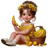 Little Girl -Banana - Yellow - Green - Brown - Free PNG