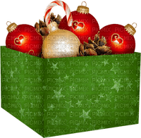 Box.Ornaments.Pinecones.Candy.Cane.Green.Red.White - Free PNG