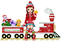 Déco Noël : Train de jouets et fille - 無料のアニメーション GIF