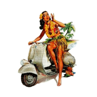 Femme sur une moto vintage - png grátis