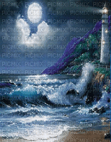 image encre nuit animé effet mer phare eau plage edited by me - Безплатен анимиран GIF
