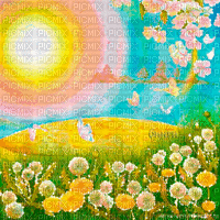 Y.A.M._Summer landscape background flowers - 無料のアニメーション GIF