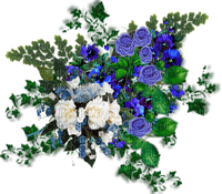 Blue green white flowers deco [Basilslament] - zadarmo png