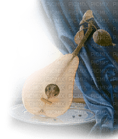 Guitar Pear Curtain Blue Beige - Bogusia - PNG gratuit