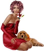 woman femme fleur chien rouge - PNG gratuit