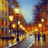 kikkapink autumn painting street background - 無料png