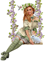 Woman on a swing. Spring and birds. Leila - gratis png