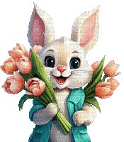 Conejo con flores - 無料のアニメーション GIF