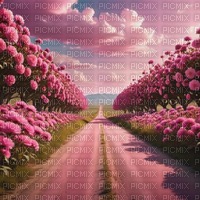 Pink Road with Flowers - png ฟรี