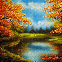 kikkapink painting autumn water forest vintage - Δωρεάν κινούμενο GIF