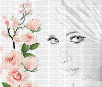 image encre animé effet femme visage scintillant briller fleurs edited by me - Free animated GIF