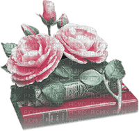 soave deco vintage book flowers rose pink green - Free PNG