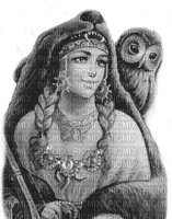 Y.A.M._Winter Fantasy women owl black-white - 免费PNG