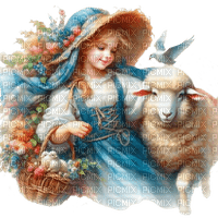 Woman with sheep - gratis png
