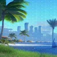 Beach with City in Background - ücretsiz png