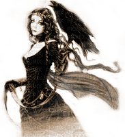 Y.A.M._Gothic woman raven  Sepia - PNG gratuit