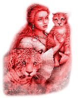 Y.A.M._Fantasy woman girl leopards - darmowe png