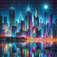 rainbow background neon city background - Free PNG