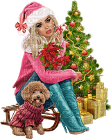 Christmas. Women. Dog. Christmas tree. Leila - zdarma png