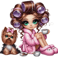 Girl, dog, morning, coffee. Leila - zadarmo png